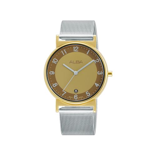 ساعة يد ألبا حريمي فاشون سوار استانلس ستيل ، مينا أصفر بني AG8M55X1