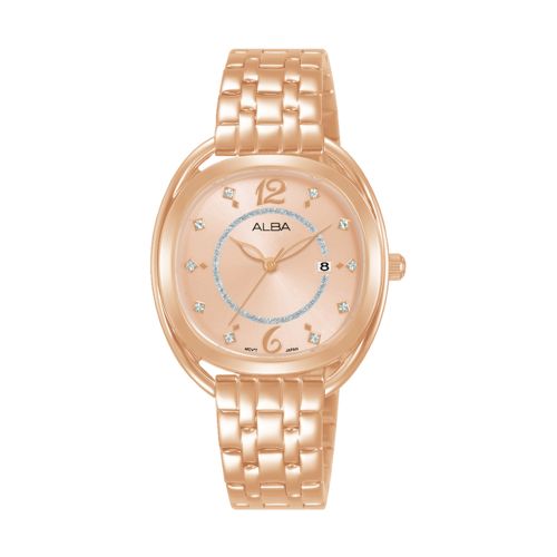 ساعة يد ألبا حريمي فاشون سوار استانلس ستيل ، مينا بينك فاتح AH7BG2X1
