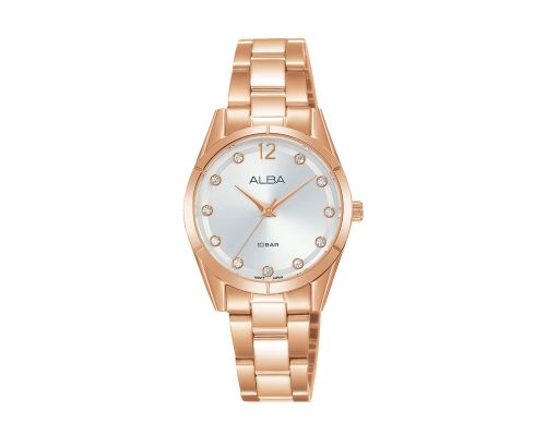 ساعة يد ألبا حريمي فاشون سوار استانلس ستيل ، مينا سيلفر فاتح AH8738X1