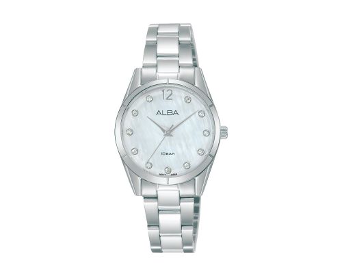 ساعة يد ألبا حريمي فاشون سوار استانلس ستيل ، مينا لون أبيض AH8747X1