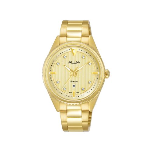 ساعة يد ألبا حريمي فلاجشيب سوار استانلس ستيل مينا شامبين فاتح AH7AJ4X1