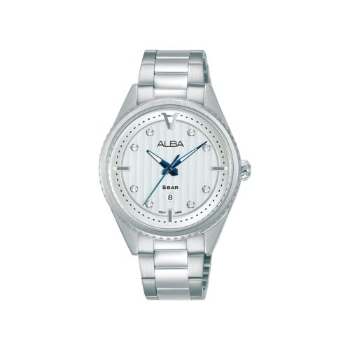 ساعة يد ألبا حريمي فلاجشيب سوار استانلس ستيل مينا سيلفر فاتح AH7AK1X1