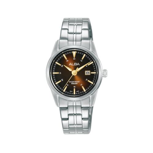 ساعة يد ألبا حريمي برستيج سوار استانلس ستيل مينا بني × أسود AH7AL5X1