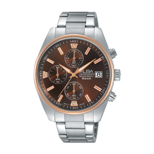 ساعة يد ألبا حريمي برستيج سوار استانلس ستيل ، مينا لون بني AM3215X1