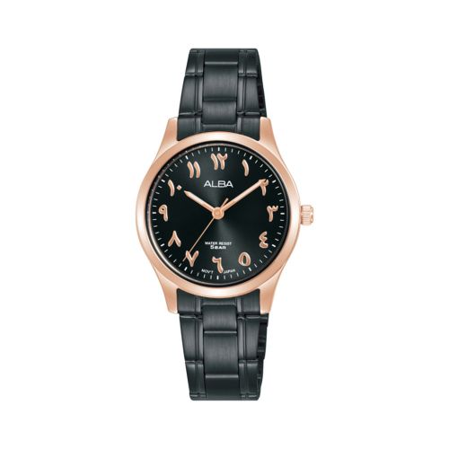 ساعة يد ألبا حريمي استاندرد سوار استانلس ستيل ، مينا لون أسود ARX058X1