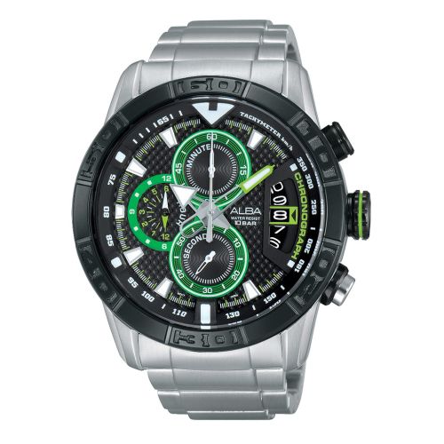 ساعة يد ألبا رجالي اكتيف سوار استانلس ستيل ، مينا لون أسود AV6047X1