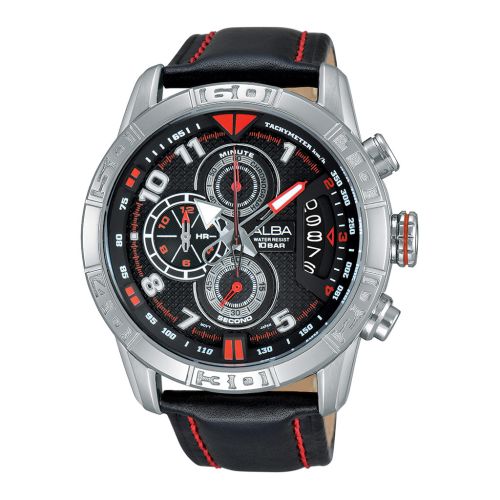 ساعة يد ألبا رجالي اكتيف سوار أسود جلد ، مينا لون أسود AV6057X1