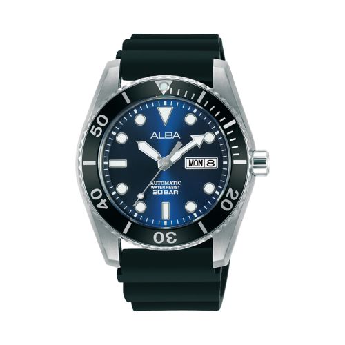 ساعة يد ألبا رجالي أكتيف سوار سيليكون أسود مينا لون أزرق AL4299X1