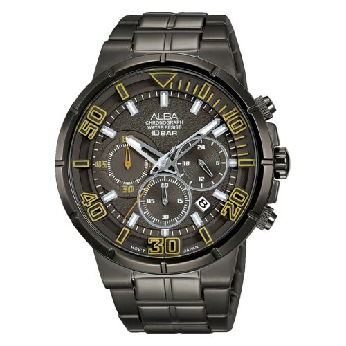 ساعة يد ألبا رجالي اكتيف سوار استانلس ستيل ، مينا رمادي غامق AT3D81X1