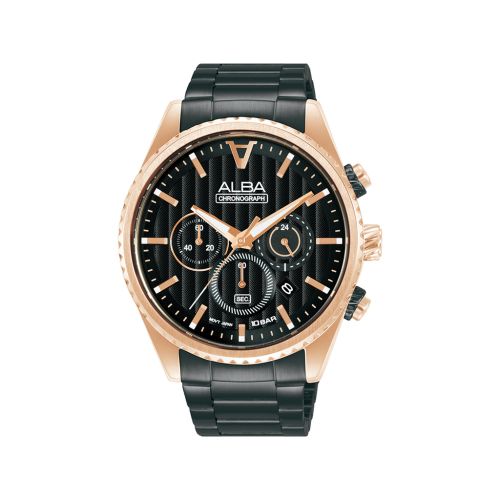 ساعة يد ألبا رجالي فلاجشيب سوار استانلس ستيل مينا لون أسود AT3H80X1