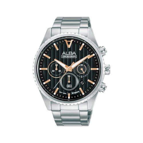 ساعة يد ألبا رجالي فلاجشيب سوار استانلس ستيل مينا لون أسود AT3H81X1