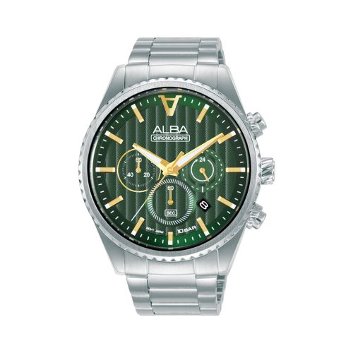 ساعة يد ألبا رجالي فلاجشيب سوار استانلس ستيل ، مينا لون أخضر AT3H85X1