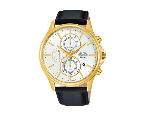 ساعة يد ألبا رجالي برستيج سوار جلد أسود ، مينا سيلفر فاتح AM3416X1