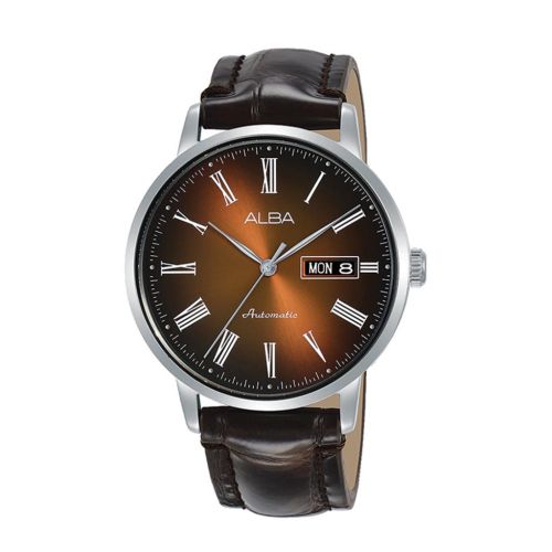 ساعة يد ألبا رجالي برستيج سوار جلد بني غامق ، مينا بني غامق AL4135X1