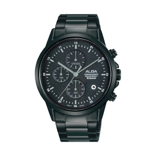 ساعة يد ألبا رجالي برستيج سوار استانلس ستيل مينا لون أسود AM3857X1