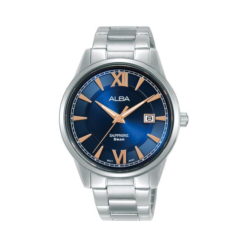 ساعة يد ألبا رجالي برستيج سوار استانلس ستيل مينا لون أزرق AS9N73X1