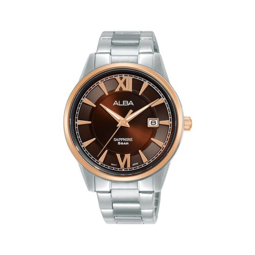 ساعة يد ألبا رجالي برستيج سوار استانلس ستيل مينا لون بني AS9N68X1