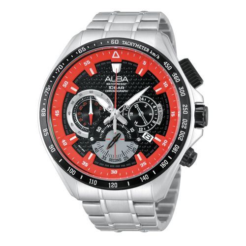 ساعة يد ألبا رجالي برستيج سوار استانلس ستيل ، مينا لون أسود AU2119X1