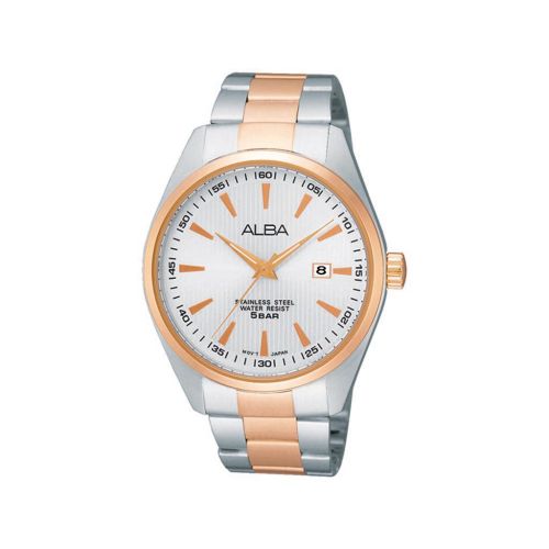 ساعة يد ألبا رجالي استاندرد سوار استانلس ستيل ، مينا لون أبيض AG8394X1