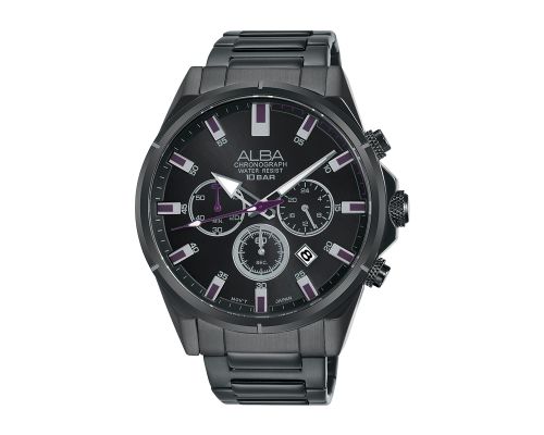 ساعة يد ألبا رجالي اكتيف سوار استانلس ستيل ، مينا لون أسود AT3C65X1