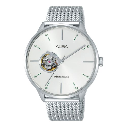 ساعة يد ألبا رجالي فلاجشيب سوار استانلس ستيل ، مينا سيلفر AU7017X1