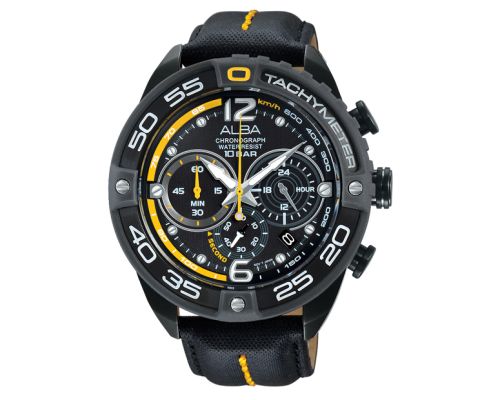 ساعة يد ألبا رجالي اكتيف سوار جلد أسود ، مينا لون أسود AU2175X1