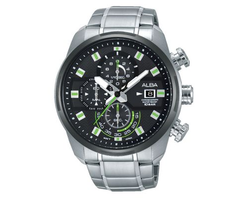 ساعة يد ألبا رجالي اكتيف سوار استانلس ستيل ، مينا لون أسود AM3233X1