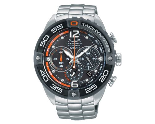 ساعة يد ألبا رجالي اكتيف سوار استانلس ستيل ، مينا لون أسود AU2167X1