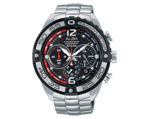 ساعة يد ألبا رجالي اكتيف سوار استانلس ستيل ، مينا لون أسود AU2171X1