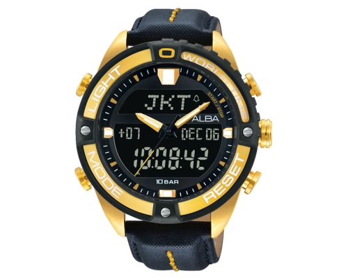 ساعة يد ألبا رجالي اكتيف ديجيتال سوار جلد أسود ، مينا لون اسود AZ4020X1