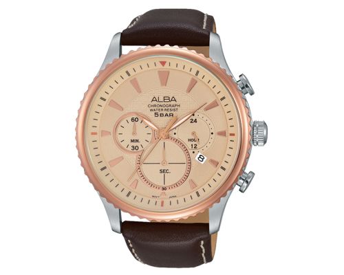 ساعة يد ألبا رجالي برستيج سوار جلد بني ، مينا بيج فاتح AT3866X1