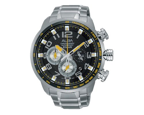 ساعة يد ألبا رجالي اكتيف سوار استانلس ستيل ، مينا لون أسود AU2149X1