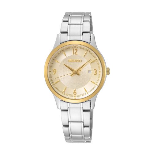 ساعة يد سيكو حريمي كوارتز سوار استانلس ستيل مينا لون ذهبي SXDH04P1