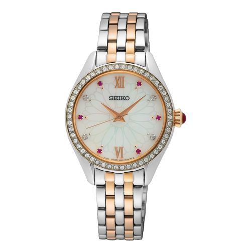 ساعة يد سيكو حريمي كوارتز سوار استانلس ستيل مينا لون أبيض SUR542P1