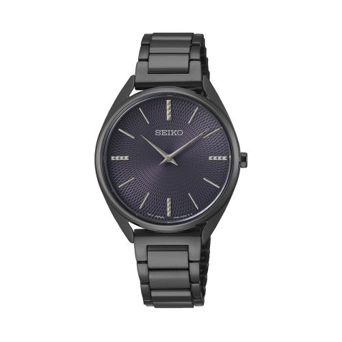 ساعة يد سيكو حريمي كوارتز سوار استانلس ستيل ، مينا لون أسود SWR035P1