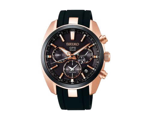 ساعة يد سيكو رجالي استرون سوار مطاط أسود ، مينا لون أسود SSH024J1