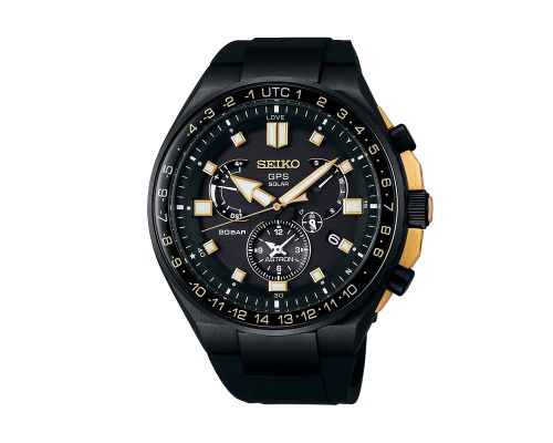 ساعة يد سيكو رجالي استرون سوار مطاط أسود ، مينا لون أسود SSE174J1