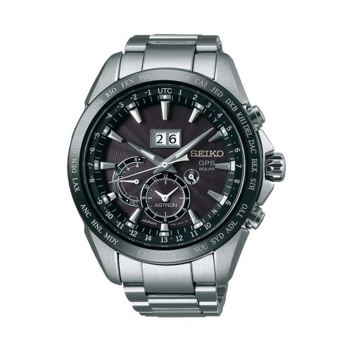 ساعة يد سيكو رجالي استرون سوار استانلس ستيل ، مينا لون أسود SSE149J1