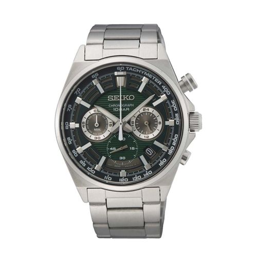 ساعة يد سيكو رجالي كرونوغراف سوار استانلس ستيل مينا أخضر زيتي SSB405P1