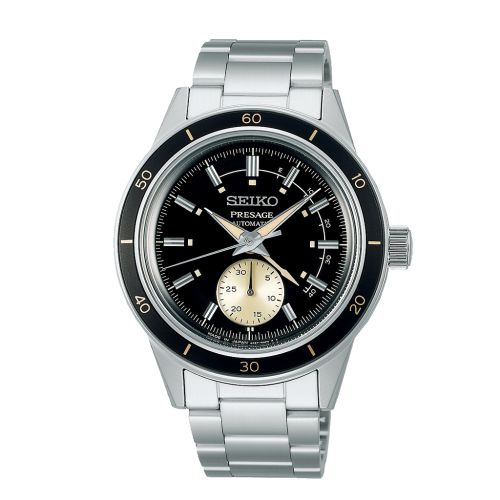ساعة يد سيكو رجالي بريساج سوار استانلس ستيل مينا لون أسود SSA449J1