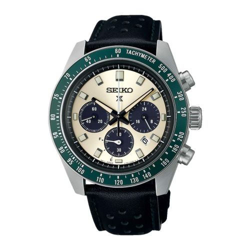 SEIKO Men's Hand Watch PROSPEX Black Leather Strap Gold Dial SSC943P1