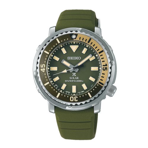 ساعة يد سيكو رجالي بروسبكس سوار سيليكون أخضر زيتي مينا أخضر زيتي SUT405P1