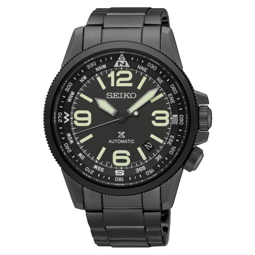 ساعة يد سيكو رجالي بروسبكس سوار استانلس ستيل ، مينا لون أسود SRPA73J1