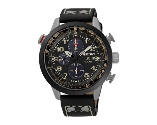 ساعة يد سيكو رجالي بروسبكس سوار جلد أسود ، مينا لون أسود SSC423P1