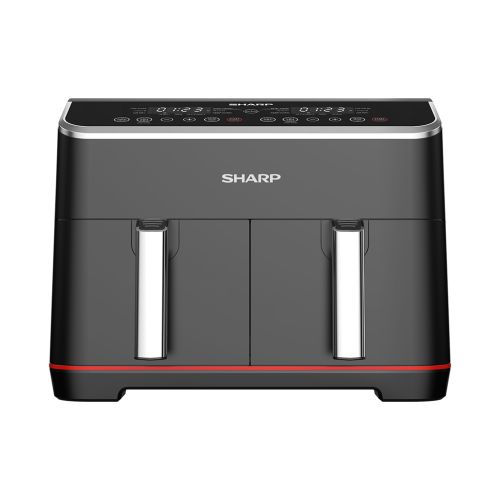 قلاية هوائية بدون زيت شارب طهي مزدوج 1800 وات 8 لتر شاشة لمس إلكترونية زجاجية استانلس KF-DF80RT-EK2