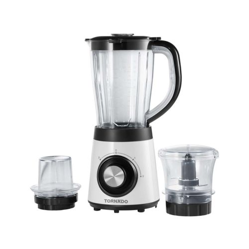 خلاط كهربائي تورنيدو 600 وات سعة 1.5 لتر مزود بمطحنة و كبة لون أبيض TBL-500W