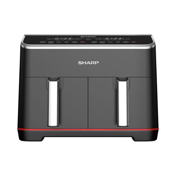 قلاية هوائية بدون زيت شارب طهي مزدوج 1800 وات 8 لتر شاشة لمس إلكترونية زجاجية استانلس KF-DF80RT-EK2