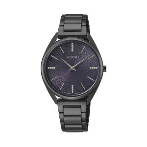 SEIKO Ladies' Hand Watch QUARTZ Stainless Band, Black Dial SWR035P1