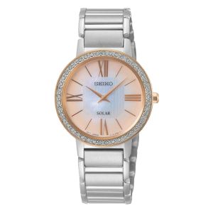 SEIKO Ladies' Hand Watch SOLAR Stainless Band Rose Gold Dial SUP432P1