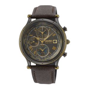 SEIKO Men's Watch CHRONOGRAPH Brown Leather Band, Brown Dial SPL062P1